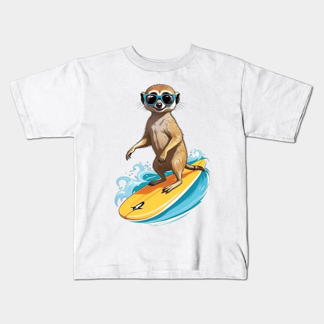 Surfing Meerkat Kids T-Shirt by likbatonboot